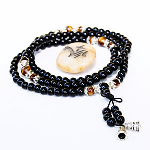 TrendyBracelets.Biz.Buddhist Meditation 108 Prayer Rosewood & Tiger Eye Stone Bead Bracelet & Necklace