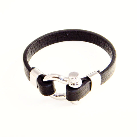 TrendyBracelets.Biz.Black Leather Bracelet with Stainless Locking Clasp