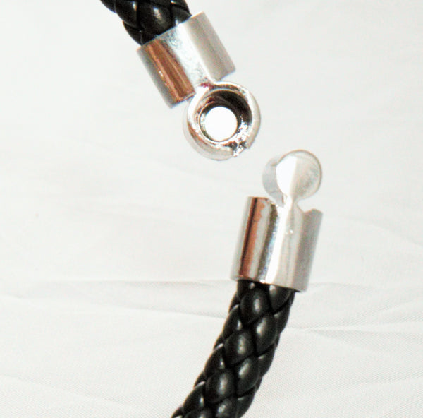 TrendyBracelets.Biz.Fleur de Lis - Italian Style Black Leather Braid Bracelet