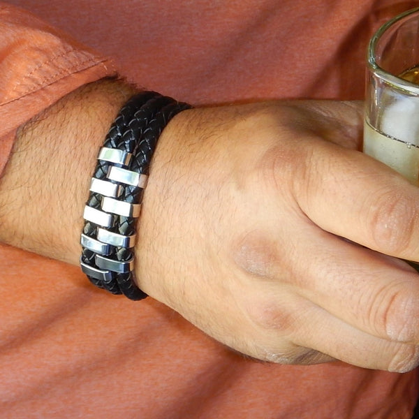 Bravo Three Layer Leather and Stainless Steel Bracelet