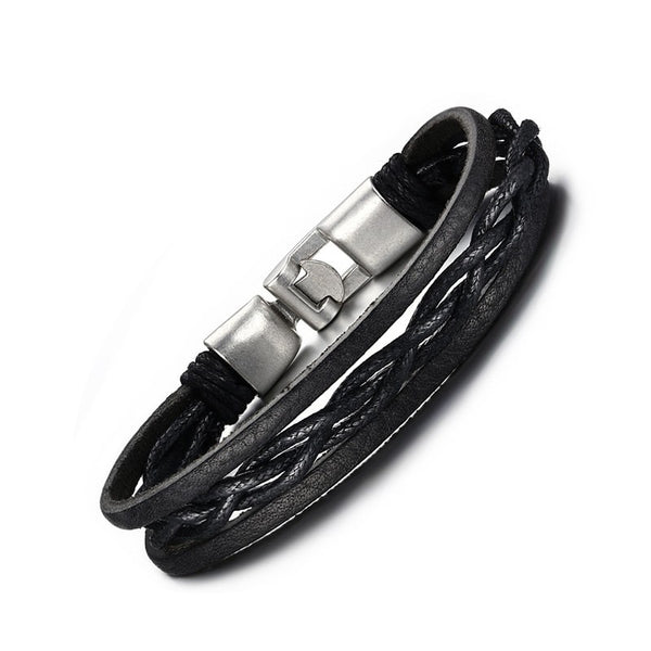 TrendyBracelets.Biz.Brazillian Black Leather Bracelet with Silver Tone Locking Clasp