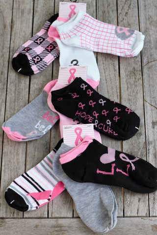 TrendyBracelets.Biz.FREE SOCKS! Ladies Breast Cancer Awareness Ankle Socks - 3 Pairs