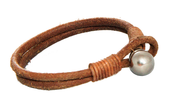 Brown Leather Bracelet with Stainless Steel ball Clasp from www.TrendyBracelets.biz