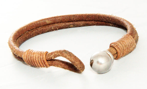 Brown Leather Bracelet with Stainless Steel ball Clasp from www.TrendyBracelets.biz