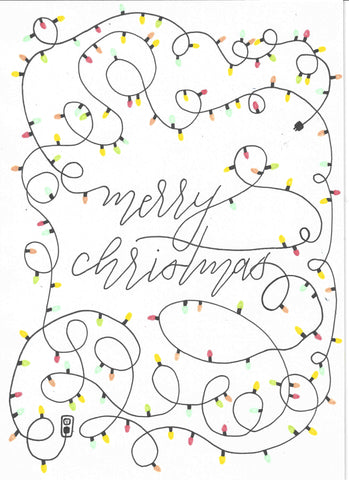 Hand made greeting cards - Merry Christmas Light String 1 - Portrait - 5x7  - Blank Inside