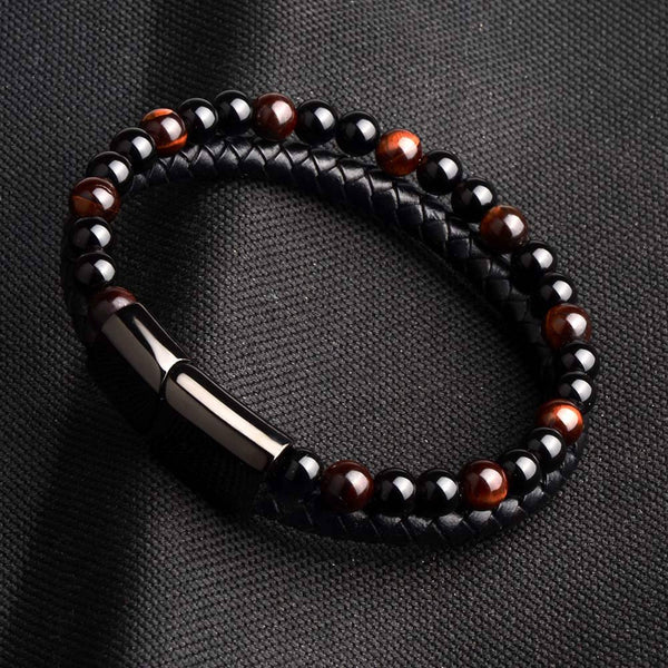 Gemini Leather and Stone Bracelet