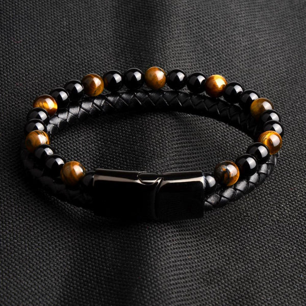 Gemini Leather and Stone Bracelet