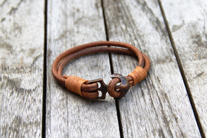 Poseidon Nautical Leather Bracelet with Anchor Clasp from Trendy Bracelets