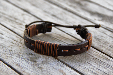 TrendyBracelets.Biz.Threaded Warrior Leather Bracelet - Adjustable