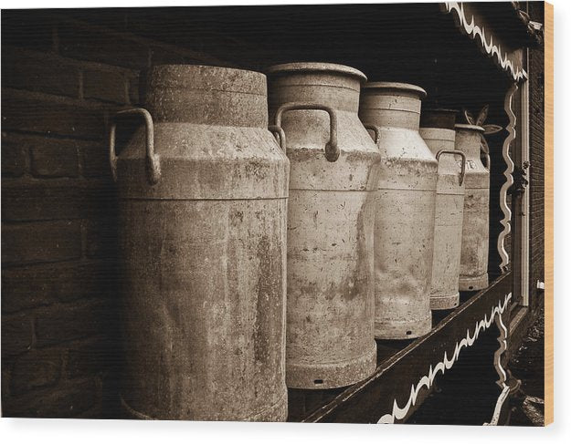 AMS-0031-Milk Canisters In Edam - Wood Print