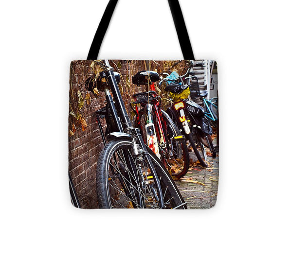 Bicycles On The Wall in Amsterdam - Tote Bag