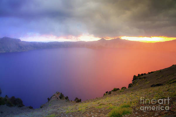 Crater Lake National Park at Sunset after a storm - Art Print