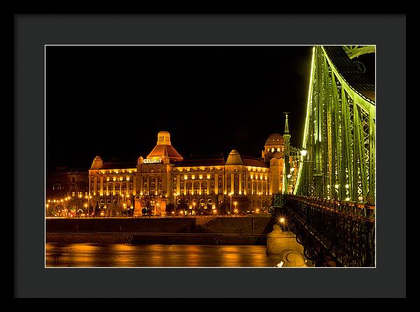 Gehlert Spa and the Freedom Bridge in Budapest - Framed Print