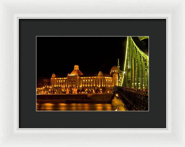 Gehlert Spa and the Freedom Bridge in Budapest - Framed Print