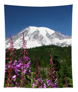 Mt Rainier with purple flowers - Tapestry